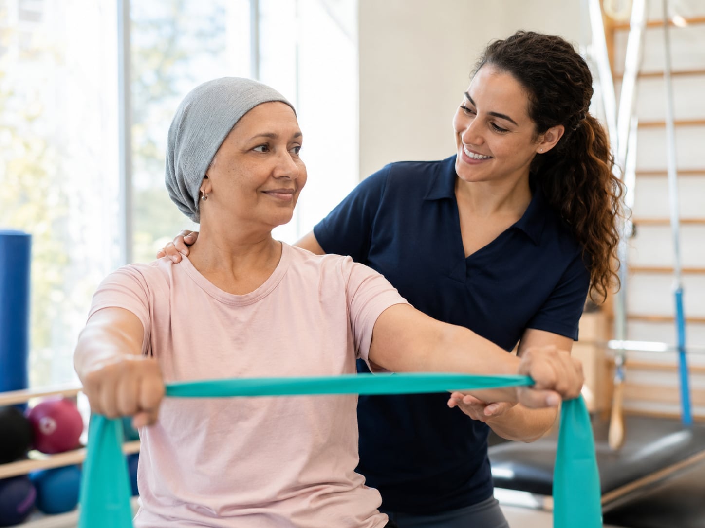 A caregiver sitting beside a family member offering warm encouragement